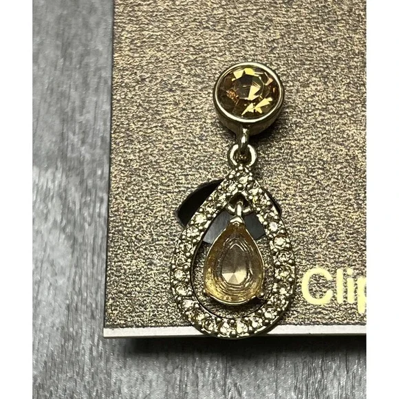 CAROLEE NEW YORK Gold Tone Champagne Crystal Dangle Clip-On Earrings Fashion - Picture 5 of 7